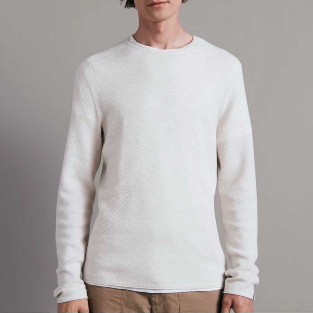 rag & bone Cream Textured Merino Wool Crewneck Long Sleeve